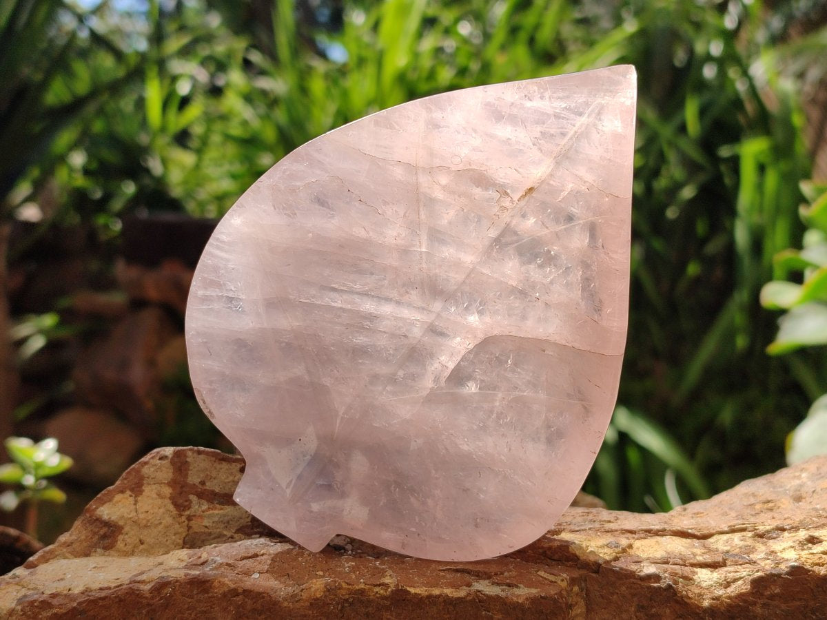 Hand Made Gemmy Rose Quartz Leaf Bowls x 6 From Madagascar