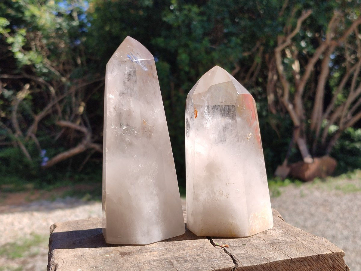 Polished Smokey Window Quartz Crystals x 2 From Madagascar