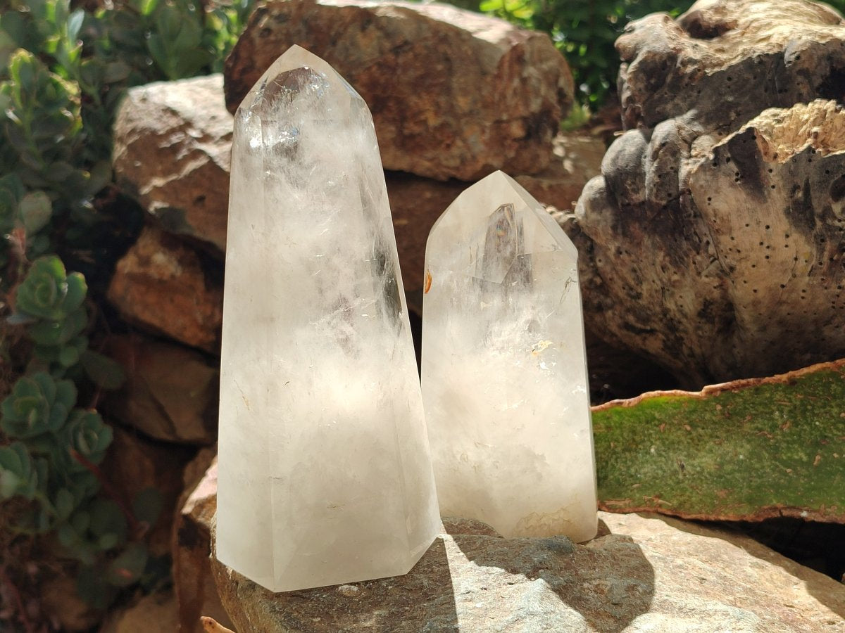 Polished Smokey Window Quartz Crystals x 2 From Madagascar