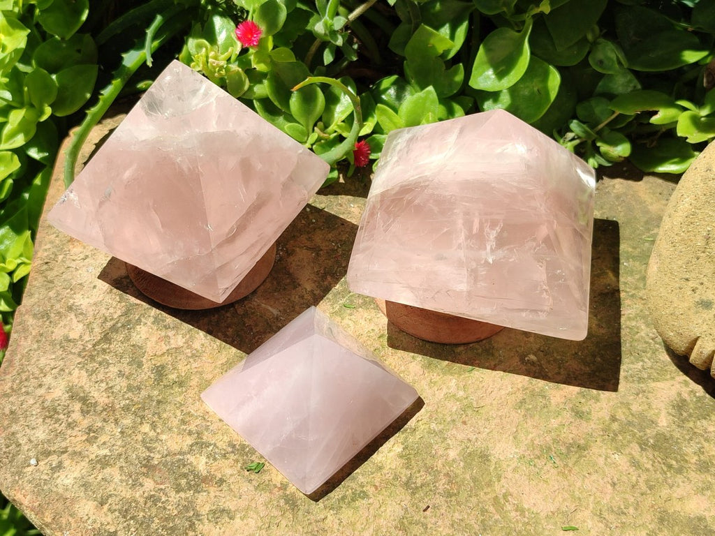 Polished Gemmy Rose Quartz Pyramids x 6 From Madagascar