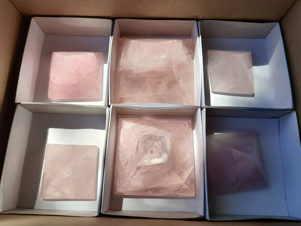 Polished Gemmy Rose Quartz Pyramids x 6 From Madagascar