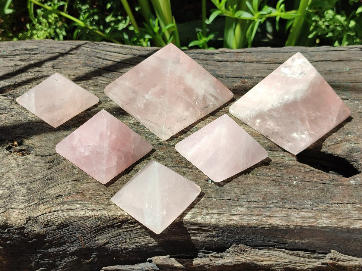 Polished Gemmy Rose Quartz Pyramids x 6 From Madagascar