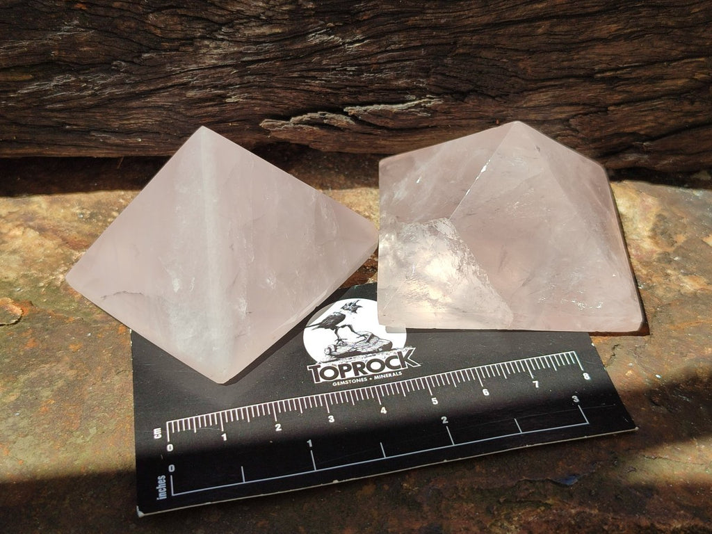 Polished Gemmy Rose Quartz Pyramids x 6 From Madagascar