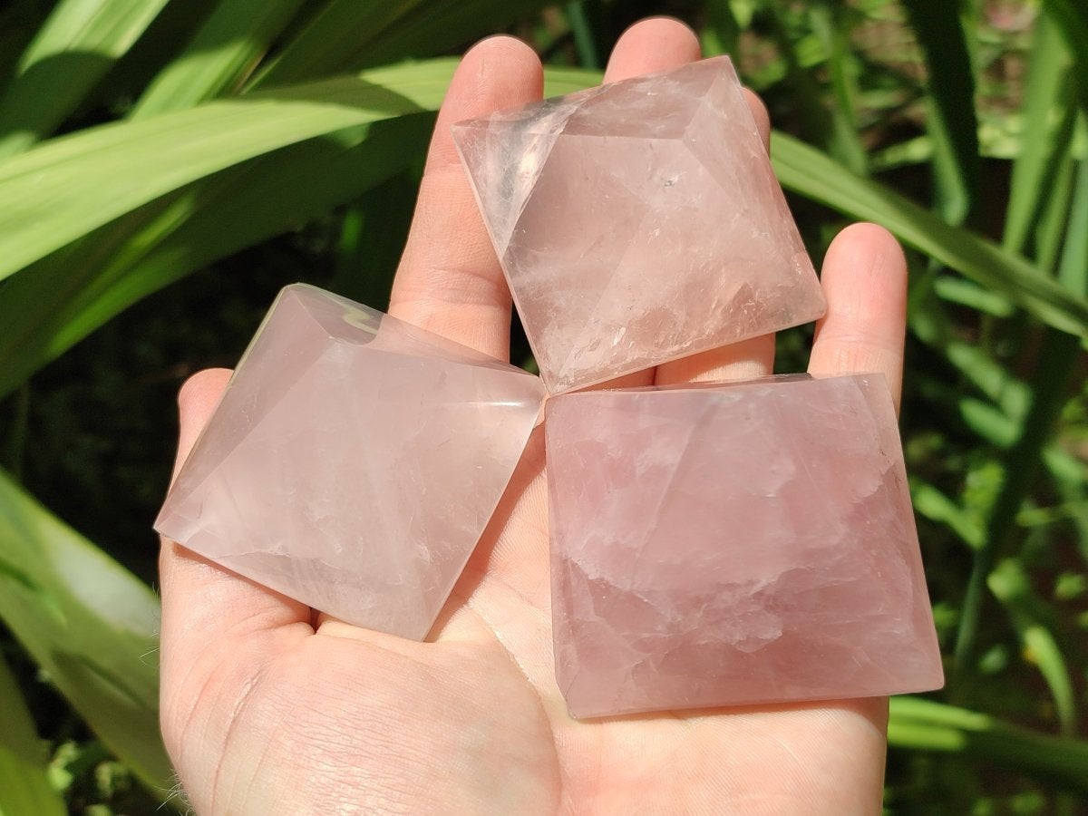 Polished Gemmy Rose Quartz Pyramids x 6 From Madagascar