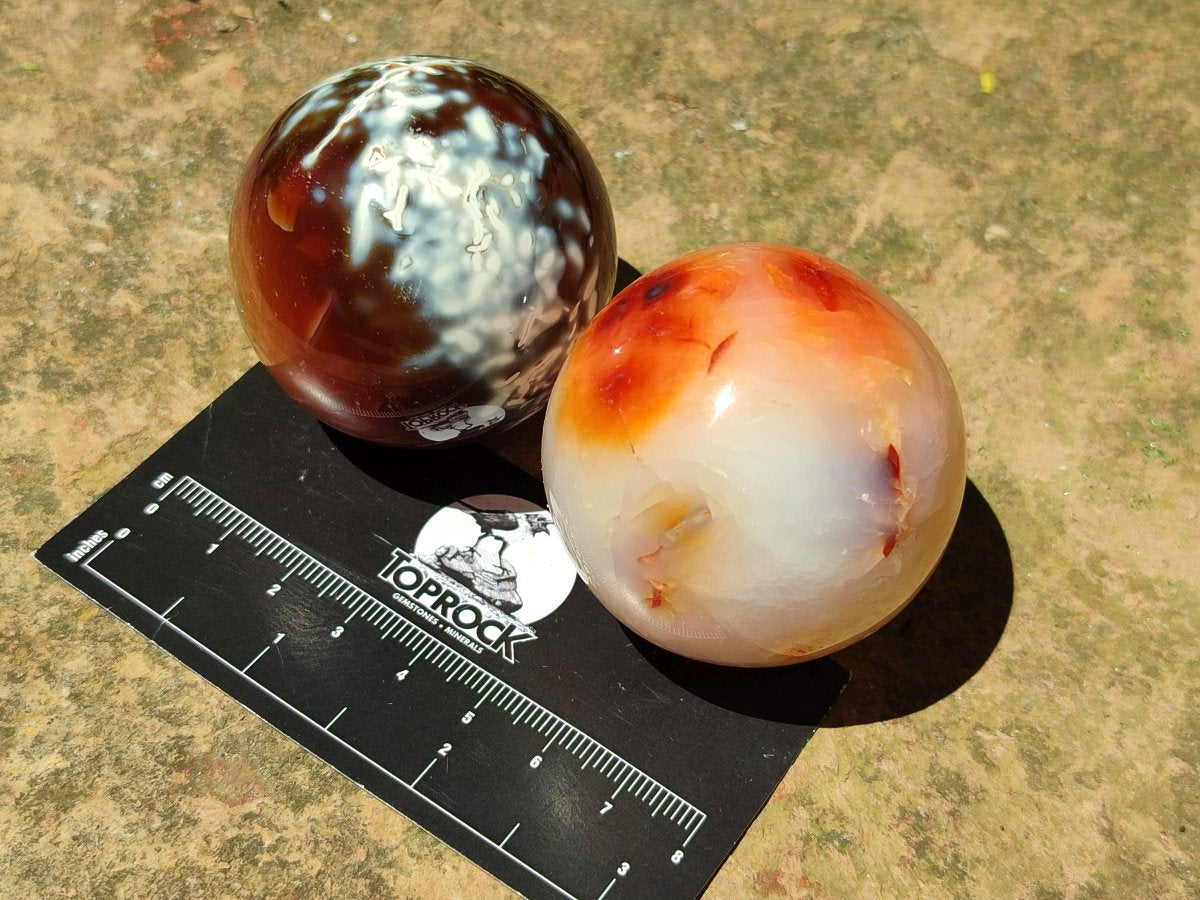 Polished Carnelian Agate Gemstone Spheres x 8 From Madagascar