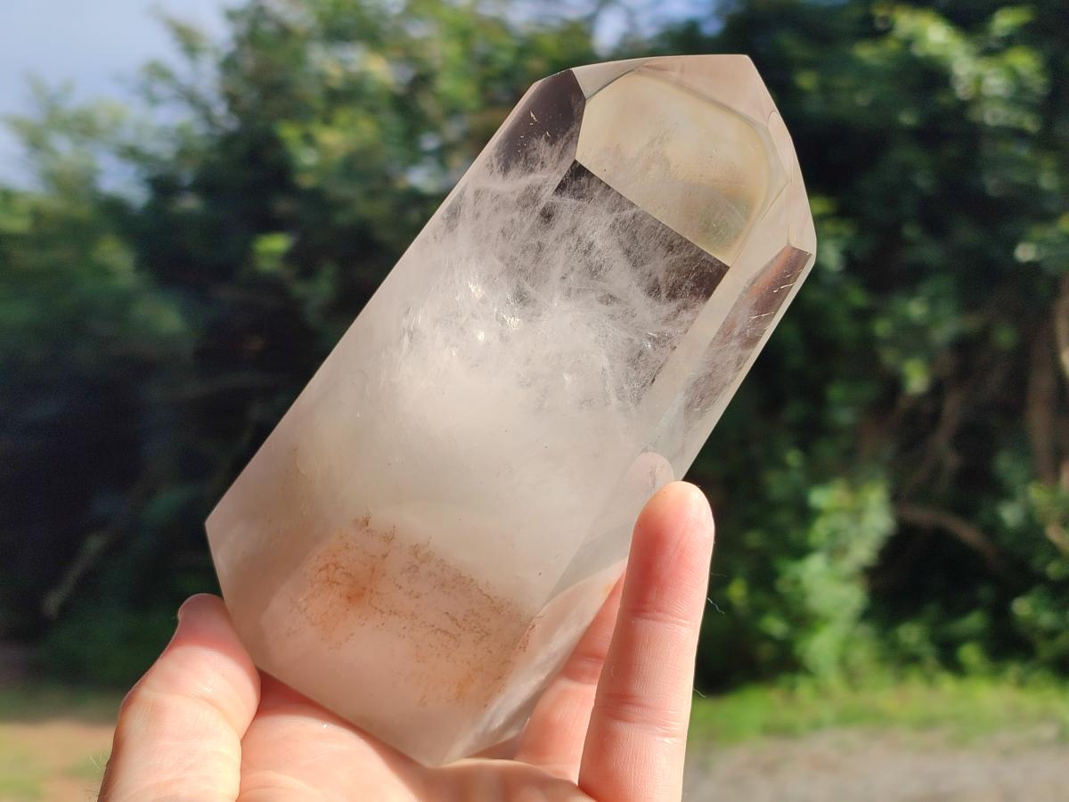Polished Wispy Phantom Smokey Quartz Crystals x 2 From Madagascar
