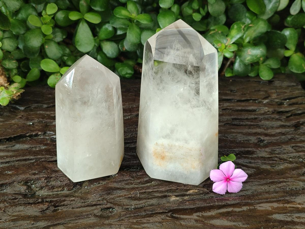 Polished Wispy Phantom Smokey Quartz Crystals x 2 From Madagascar