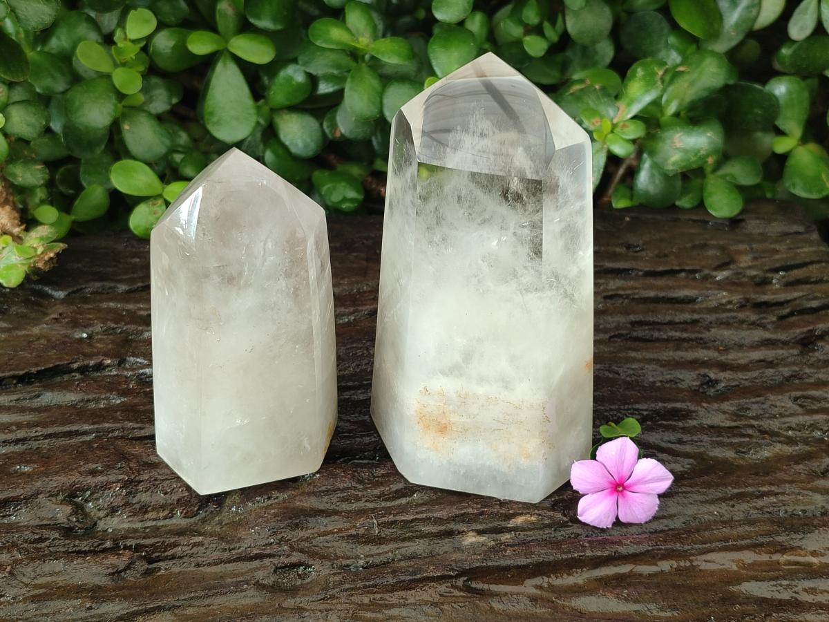 Polished Wispy Phantom Smokey Quartz Crystals x 2 From Madagascar