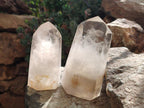 Polished Wispy Phantom Smokey Quartz Crystals x 2 From Madagascar