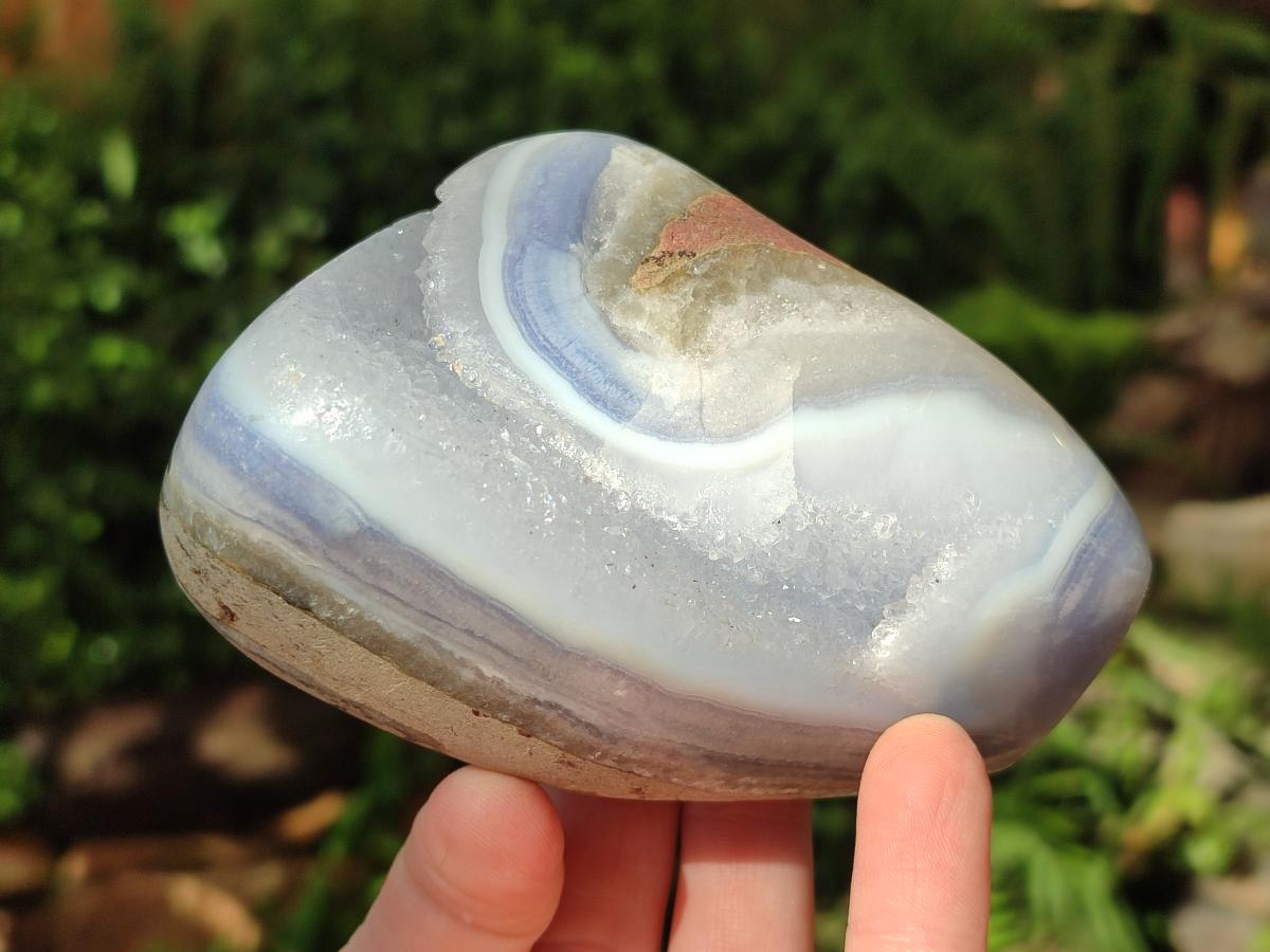 Polished Blue Lace Agate Standing Free Forms x 3 From Nsanje, Malawi