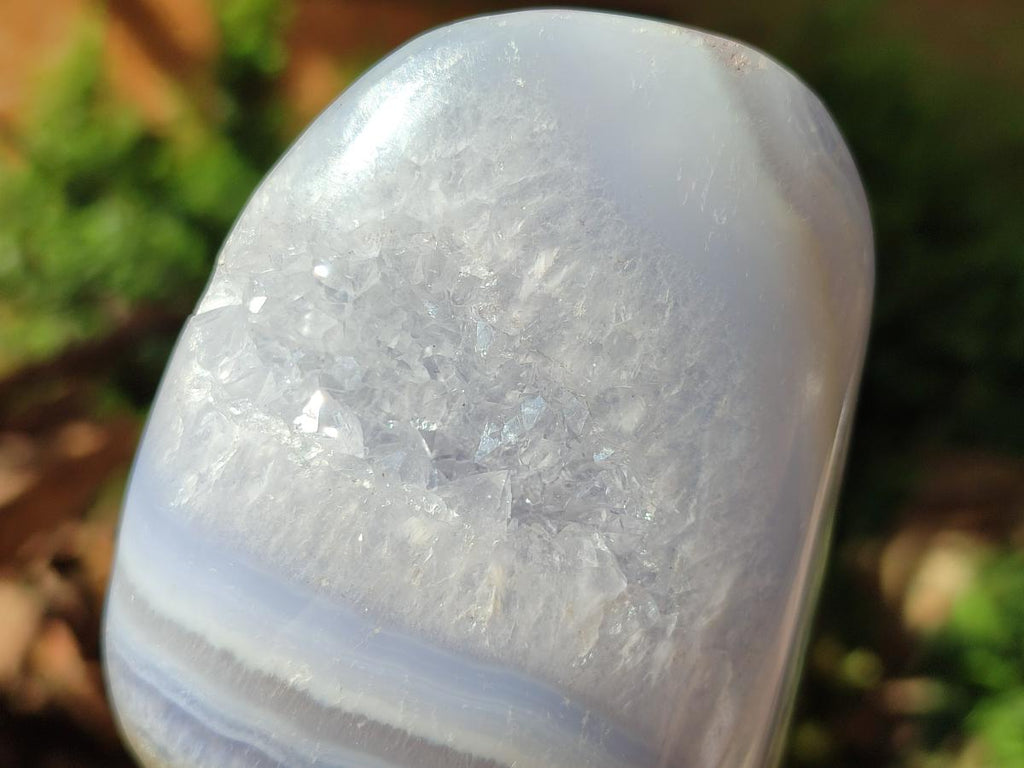 Polished Blue Lace Agate Standing Free Forms x 3 From Nsanje, Malawi