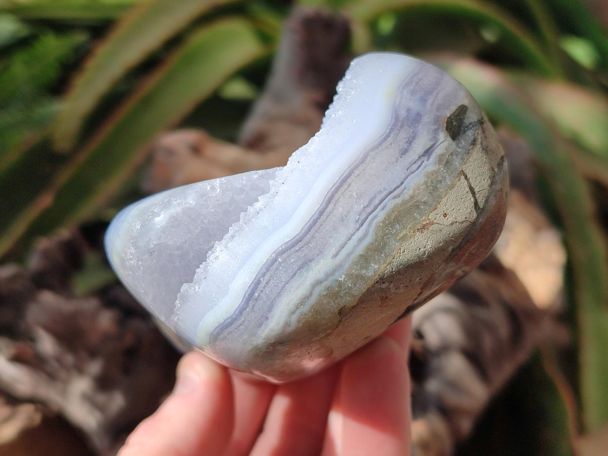 Polished Blue Lace Agate Standing Free Forms x 3 From Nsanje, Malawi