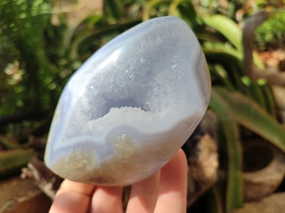 Polished Blue Lace Agate Standing Free Forms x 3 From Nsanje, Malawi