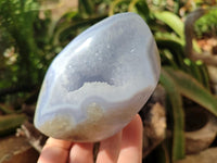 Polished Blue Lace Agate Standing Free Forms x 3 From Nsanje, Malawi