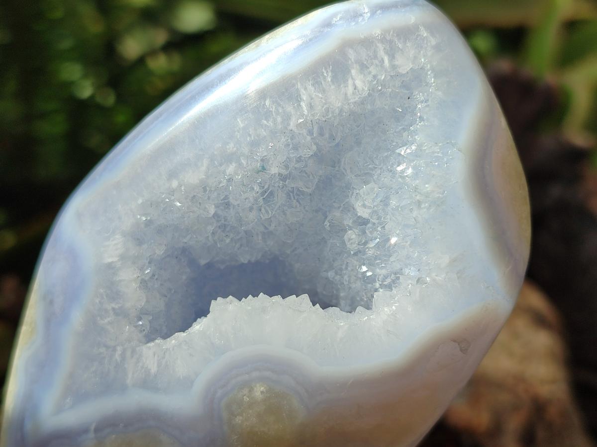 Polished Blue Lace Agate Standing Free Forms x 3 From Nsanje, Malawi