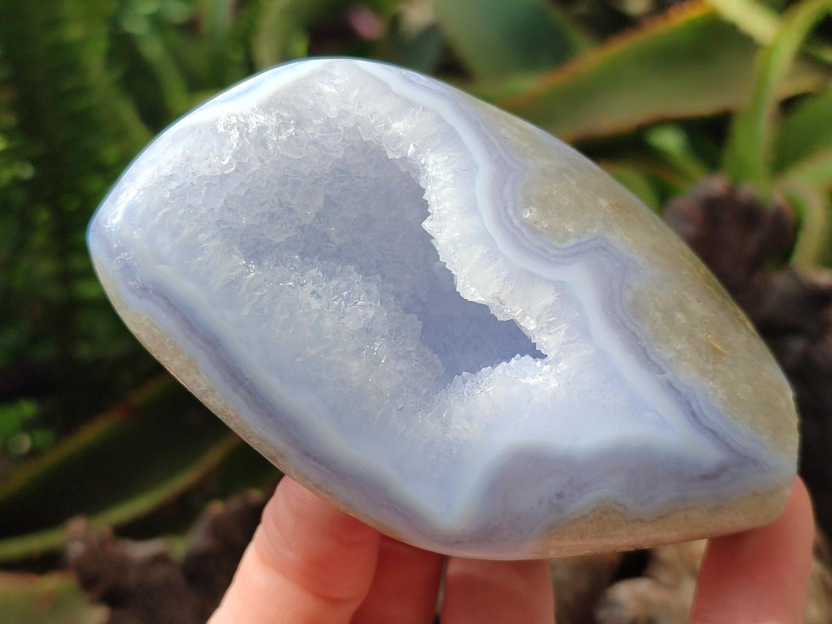 Polished Blue Lace Agate Standing Free Forms x 3 From Nsanje, Malawi