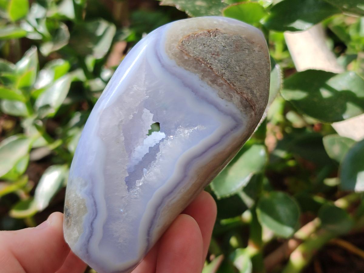 Polished Blue Lace Agate Standing Free Forms x 3 From Nsanje, Malawi