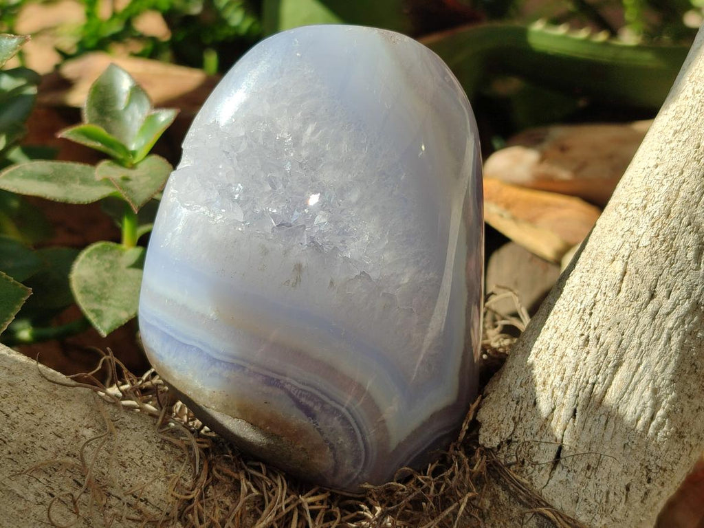 Polished Blue Lace Agate Standing Free Forms x 3 From Nsanje, Malawi