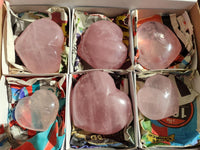 Polished Gemmy Rose Quartz Hearts x 6 From Madagascar