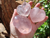 Polished Gemmy Rose Quartz Hearts x 6 From Madagascar