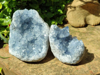 Natural Blue Celestite Geode Specimens x 2 From Sakoany, Madagascar