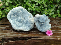 Natural Blue Celestite Geode Specimens x 2 From Sakoany, Madagascar