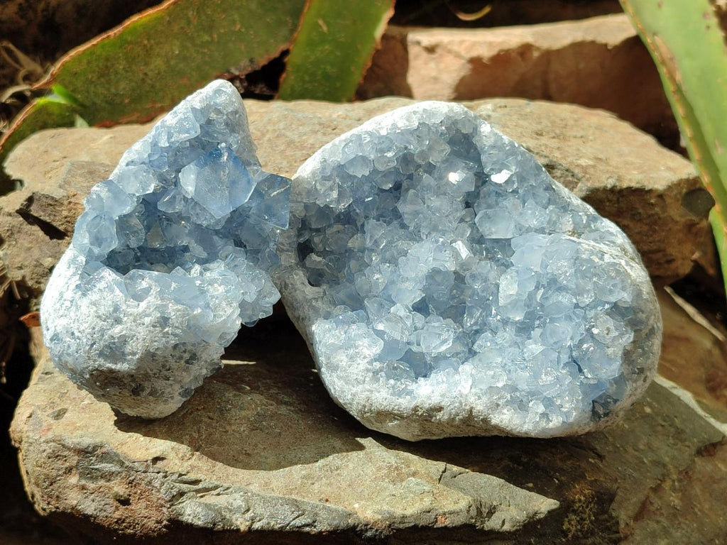 Natural Blue Celestite Geode Specimens x 2 From Sakoany, Madagascar