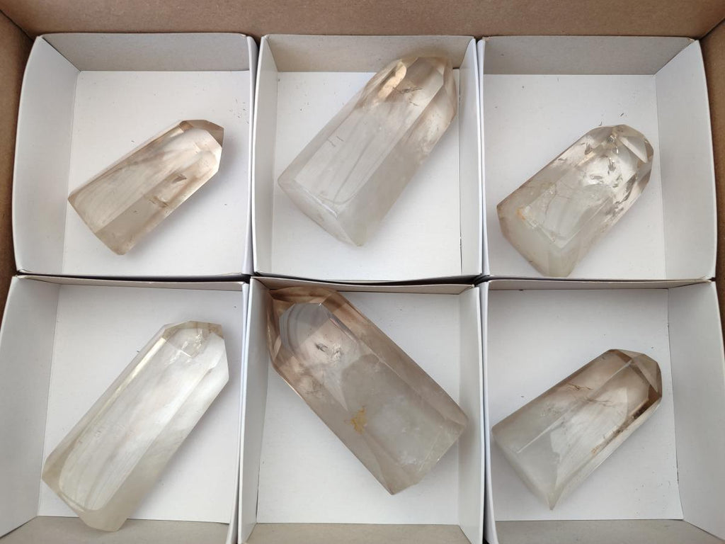 Polished Wispy Smokey Quartz Phantom Crystals x 6 From Madagascar