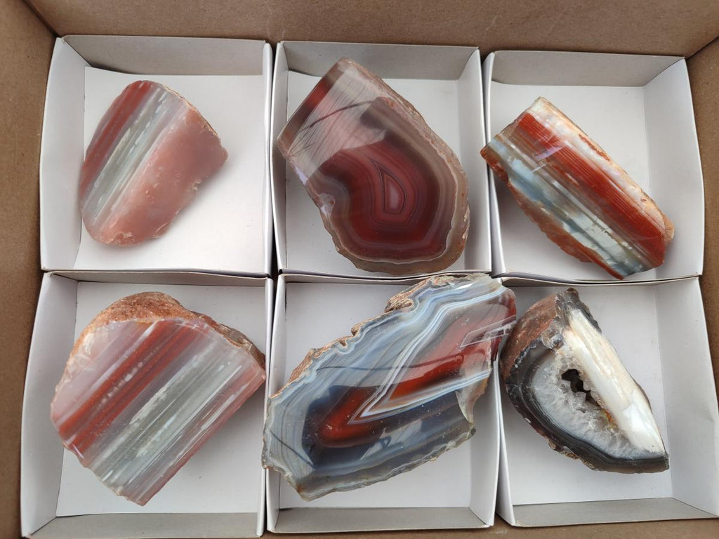 Polished On One Side Red Shashe River Agate Nodules x 6 From Shashe River, Zimbabwe - Toprock Gemstones and Minerals 