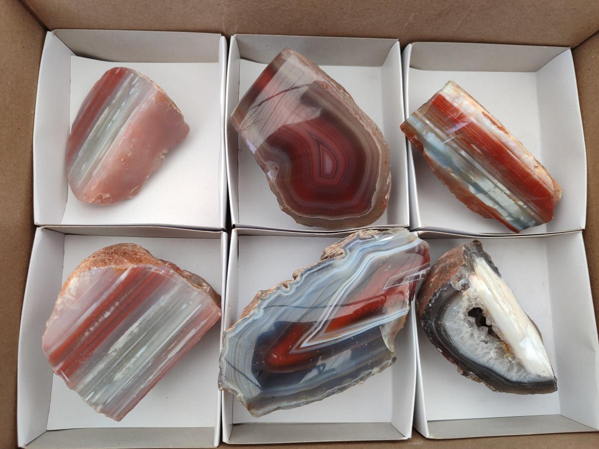 Polished On One Side Red Shashe River Agate Nodules x 6 From Shashe River, Zimbabwe - Toprock Gemstones and Minerals 