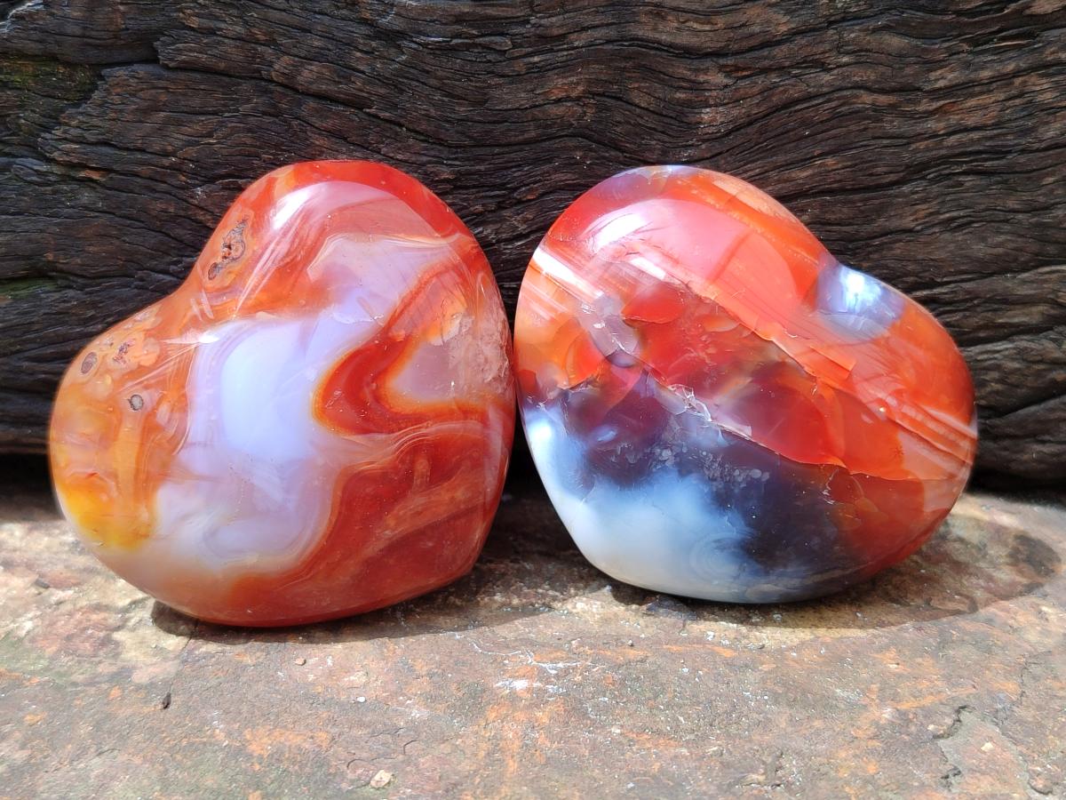 Polished Carnelian Agate Gemstone Hearts x 12 From Madagascar