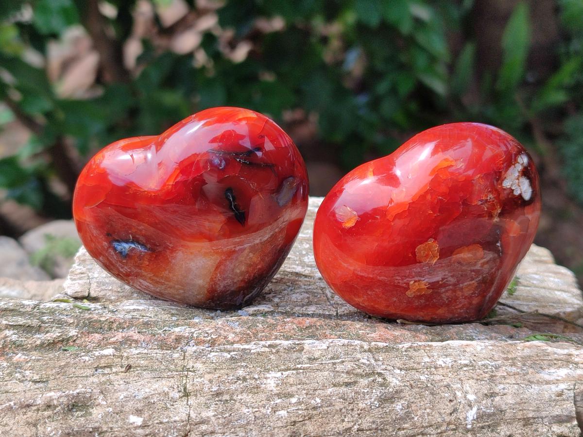 Polished Carnelian Agate Gemstone Hearts x 12 From Madagascar