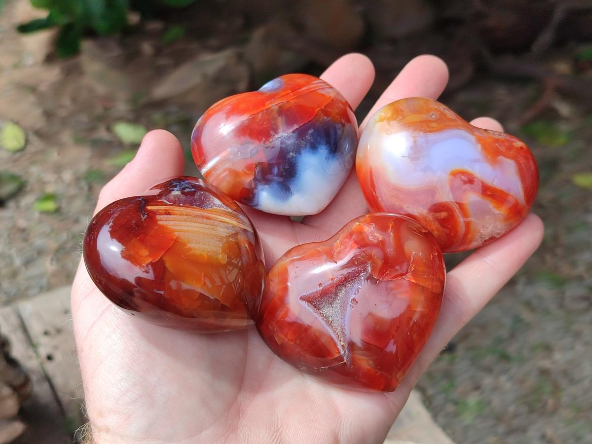 Polished Carnelian Agate Gemstone Hearts x 12 From Madagascar