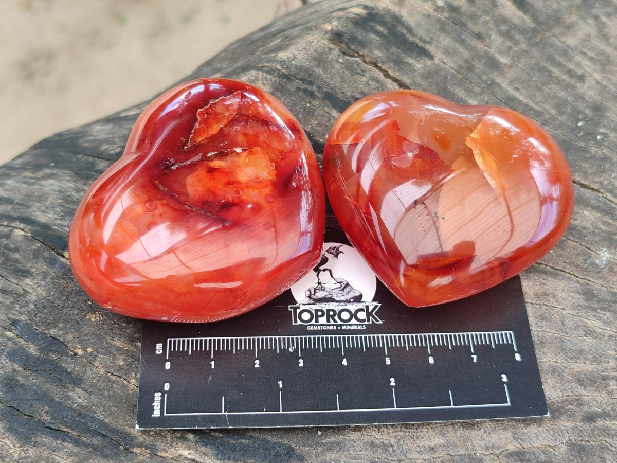 Polished Carnelian Agate Gemstone Hearts x 12 From Madagascar