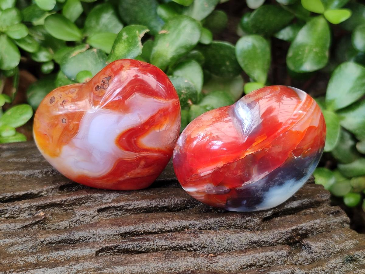 Polished Carnelian Agate Gemstone Hearts x 12 From Madagascar