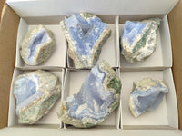 Natural Blue Lace Agate Geode Specimens x 6 From Nsanje, Malawi