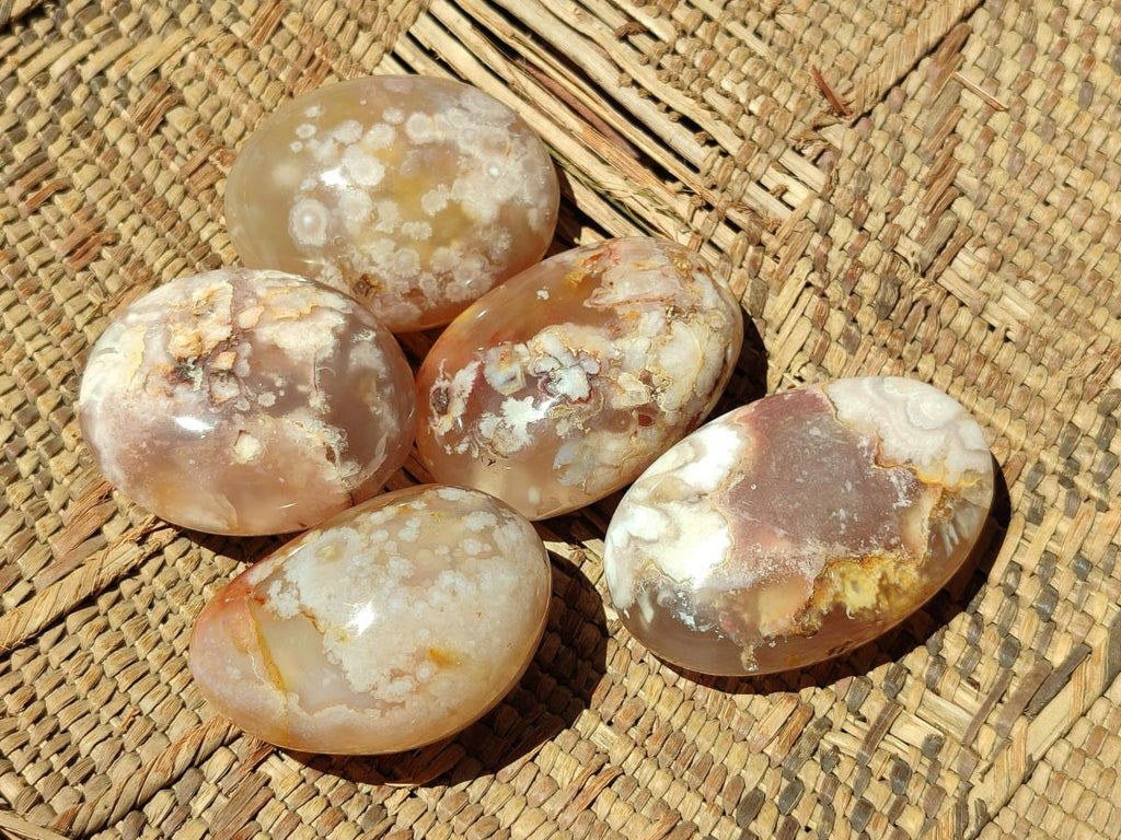 Polished Flower Agate Palm Stones x 24 From Antsahalova, Madagascar
