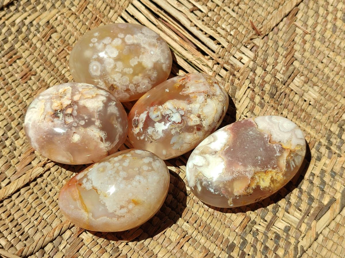Polished Flower Agate Palm Stones x 24 From Antsahalova, Madagascar