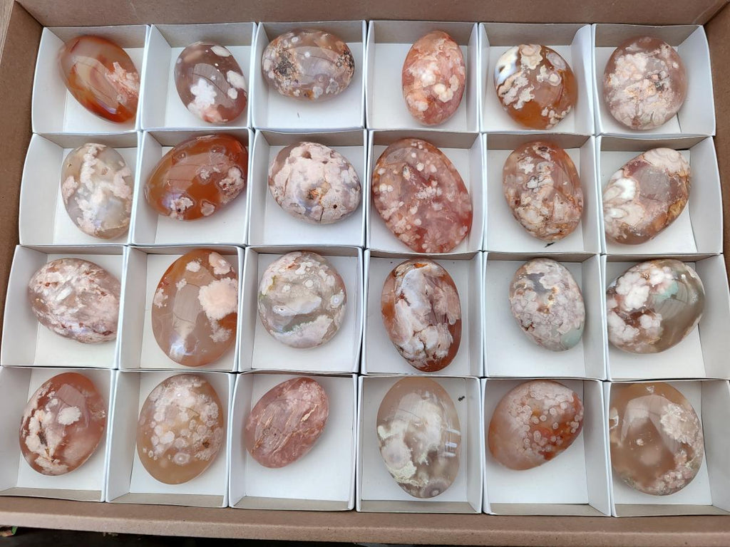 Polished Flower Agate Palm Stones x 24 From Antsahalova, Madagascar