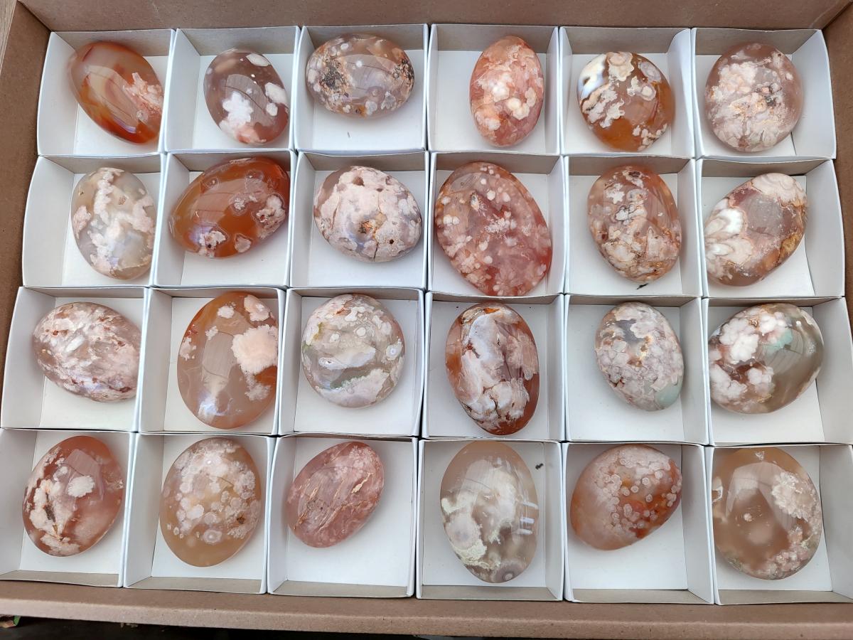 Polished Flower Agate Palm Stones x 24 From Antsahalova, Madagascar