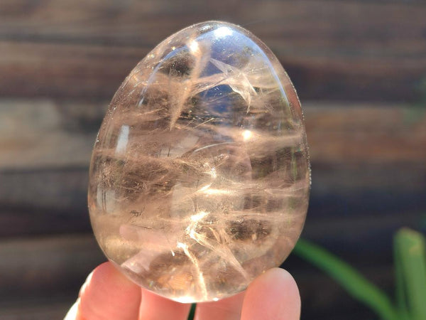 Polished Smokey Window Quartz Eggs x 5 From Madagascar