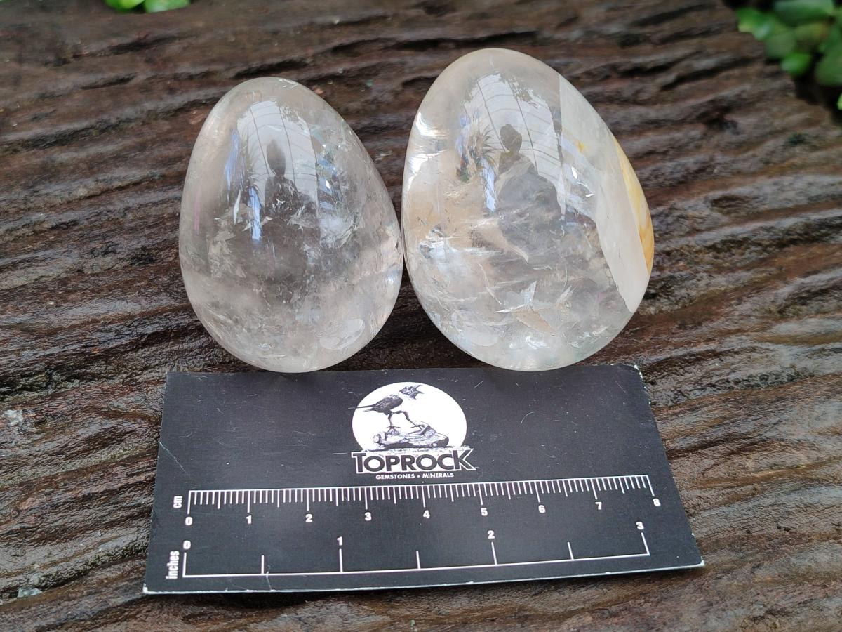 Polished Smokey Window Quartz Eggs x 5 From Madagascar