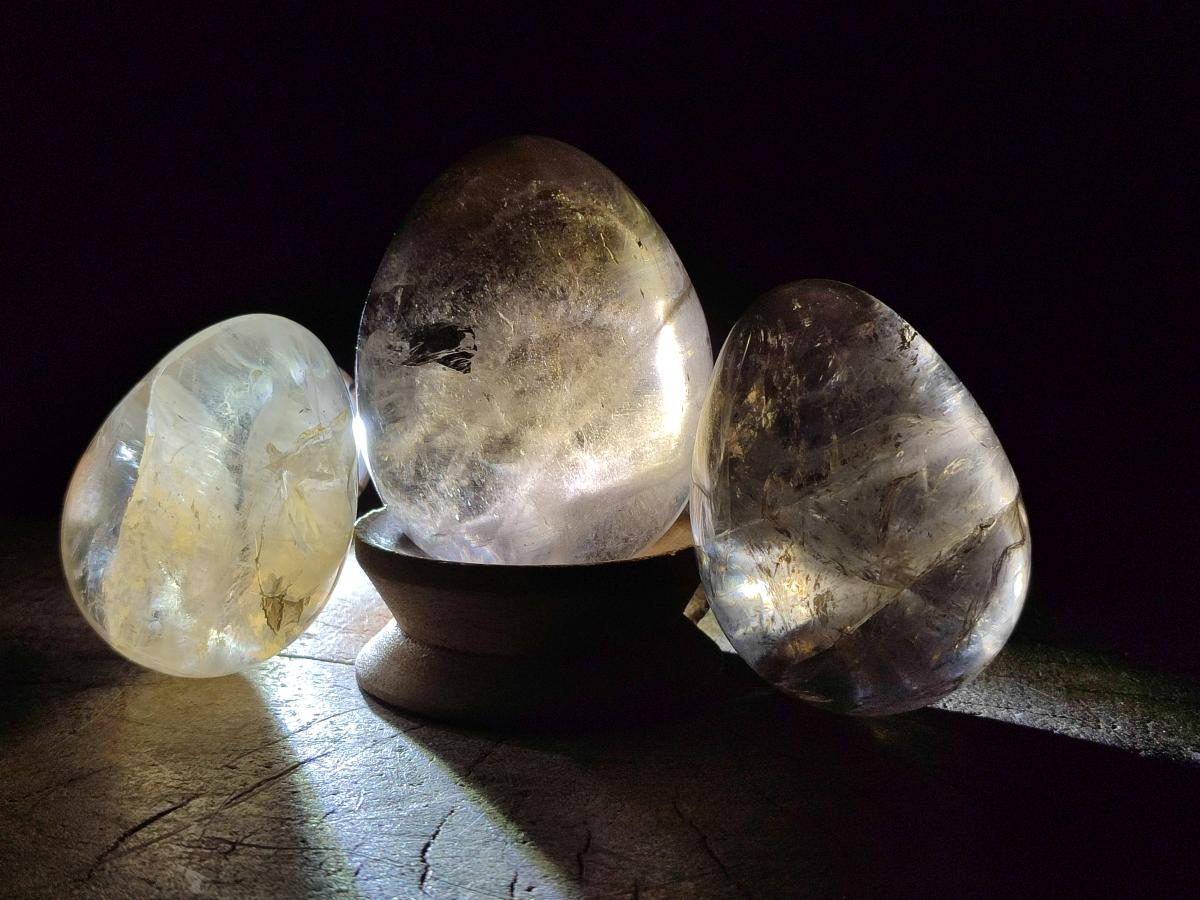Polished Smokey Window Quartz Eggs x 5 From Madagascar