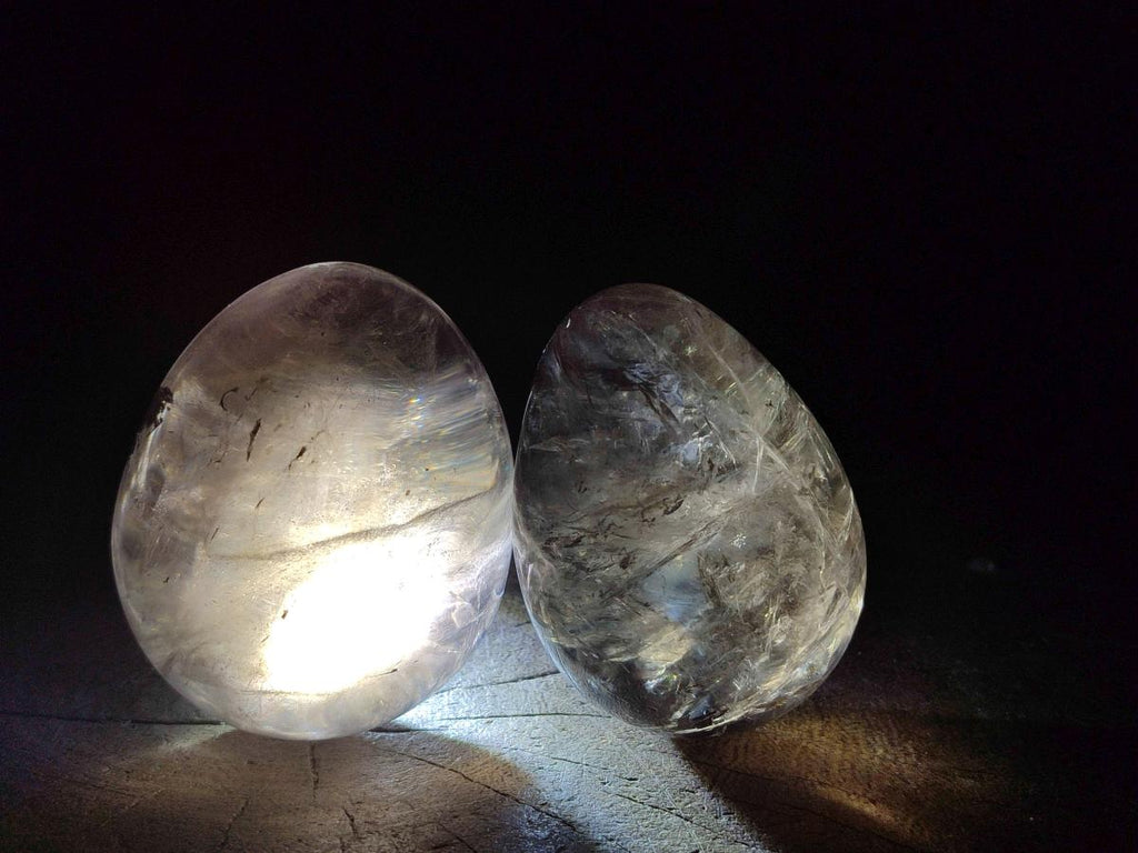 Polished Smokey Window Quartz Eggs x 5 From Madagascar