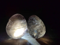 Polished Smokey Window Quartz Eggs x 5 From Madagascar