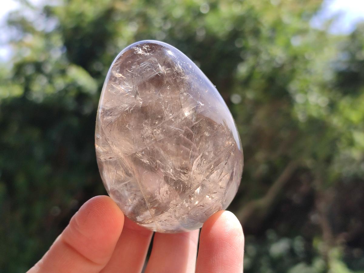 Polished Smokey Window Quartz Eggs x 5 From Madagascar