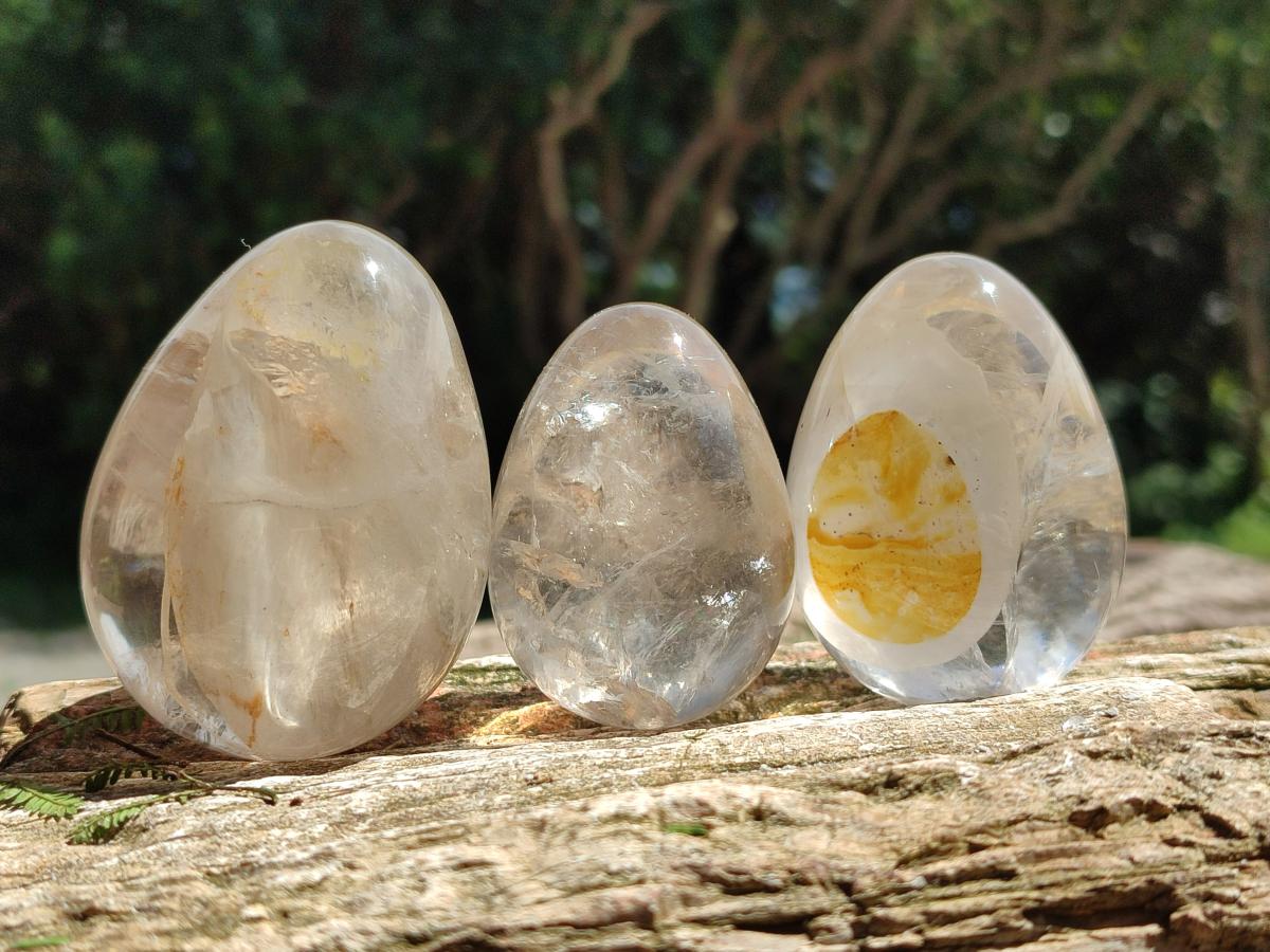 Polished Smokey Window Quartz Eggs x 5 From Madagascar