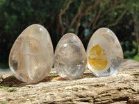Polished Smokey Window Quartz Eggs x 5 From Madagascar