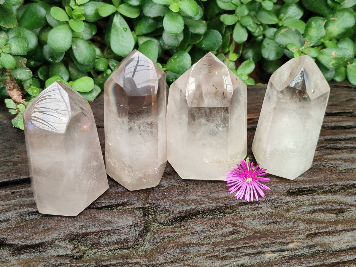 Polished Wispy Smokey Quartz Crystals x 4 From Madagascar