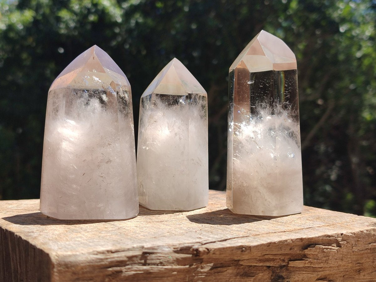 Polished Wispy Smokey Quartz Crystals x 4 From Madagascar